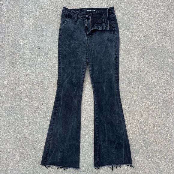 Miss Me Black High Rise Flare Jeans Frayed Hem Button Fly 29x34 - Picture 1 of 7